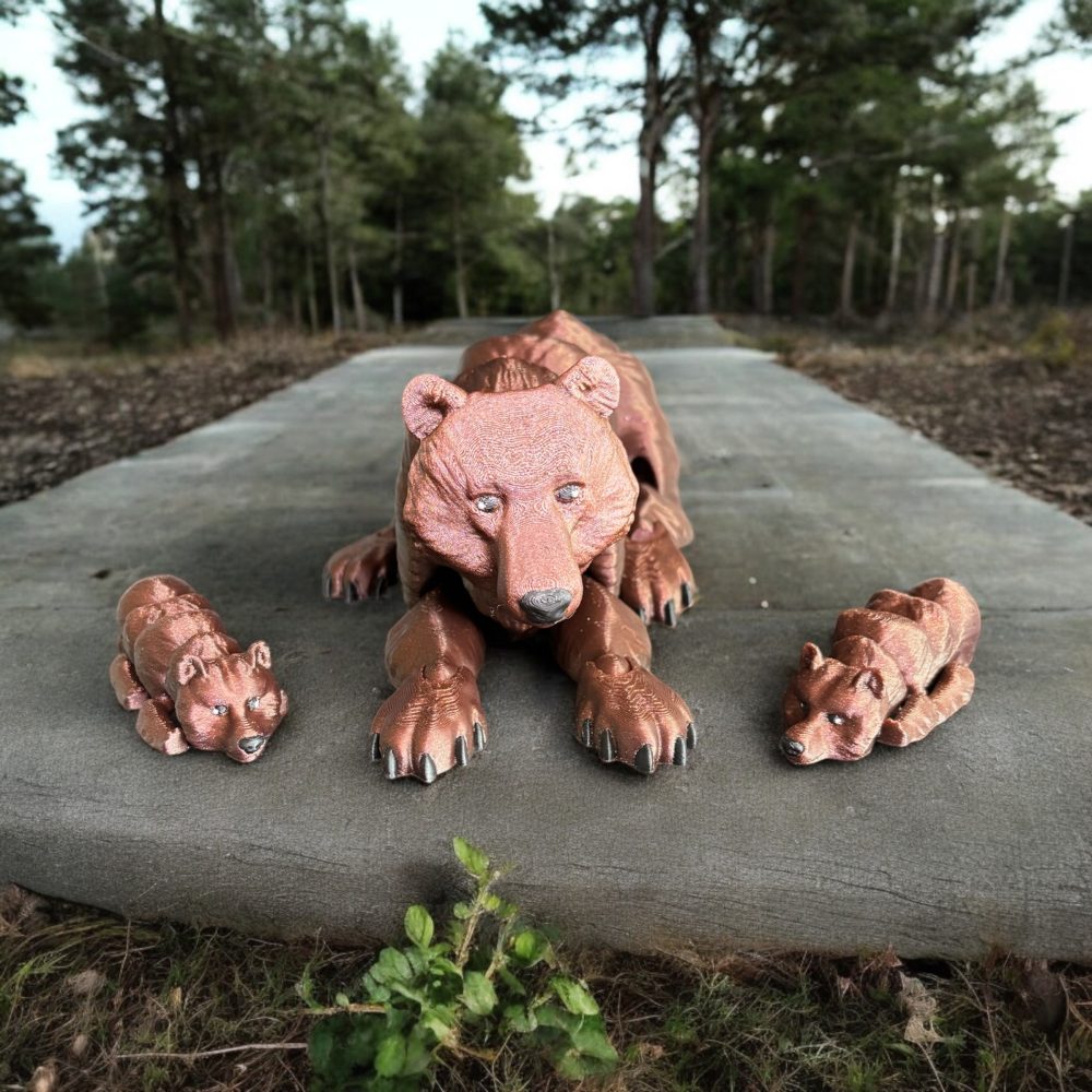 Flexi - Brown Bear with Babies (Keychain) - Articulating