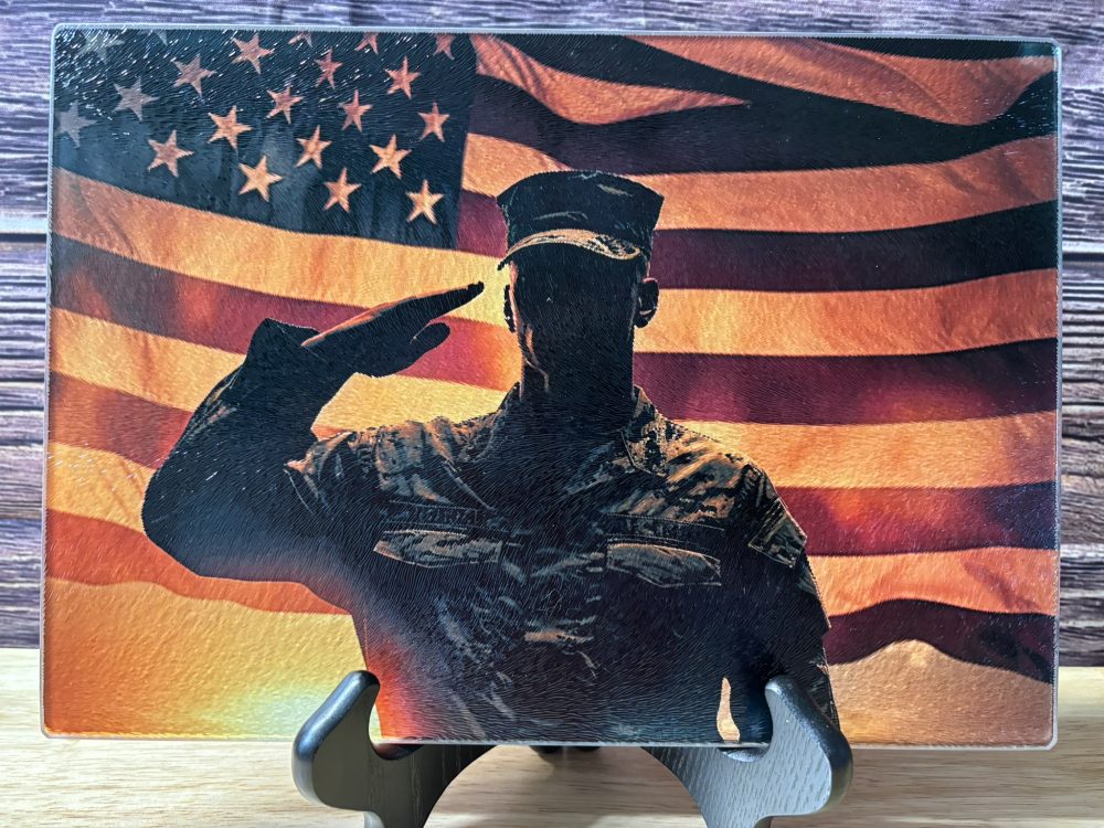 Cutting Board - Glass - Sublimation - Soldier Salute 11x8"