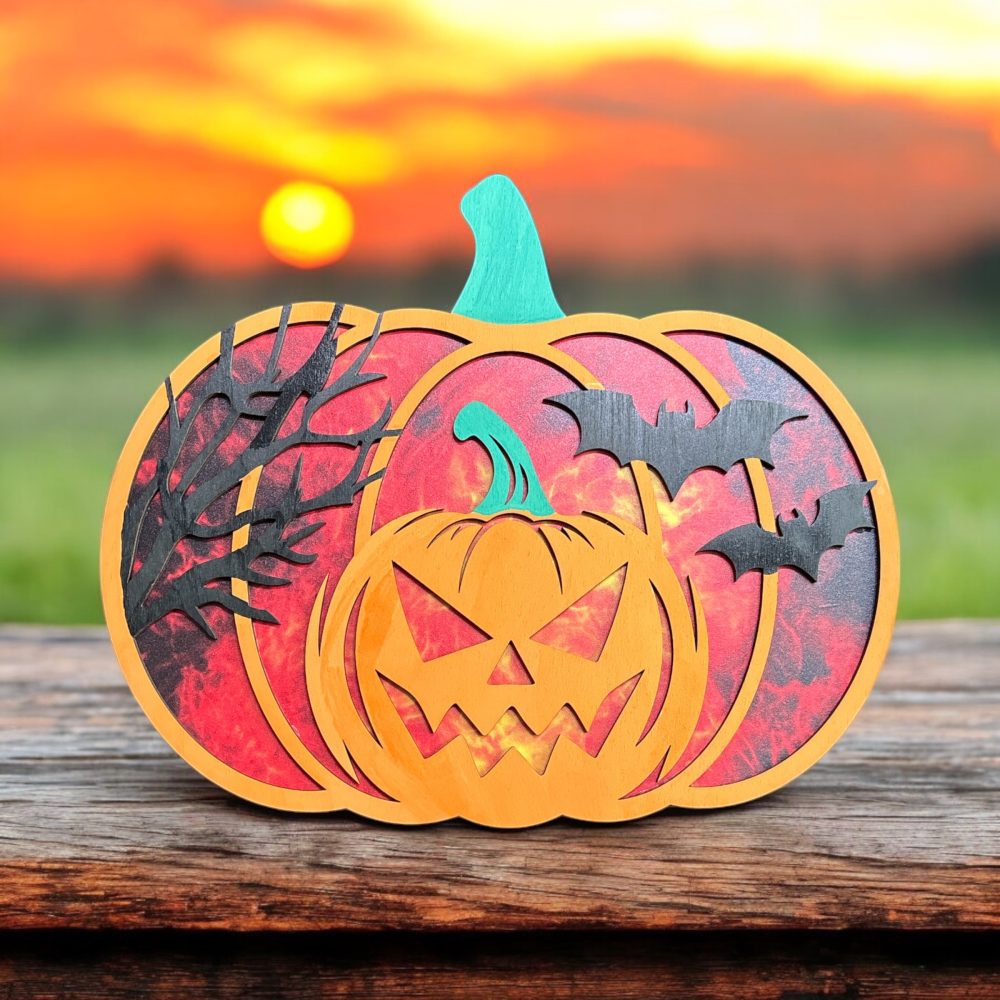 Halloween Pumpkin & Bats Window Scene