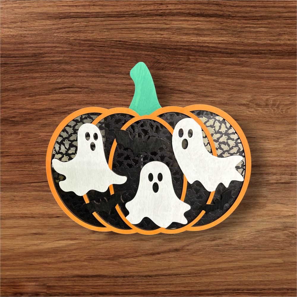 Halloween Pumpkin Ghosts & Bats Window Scene