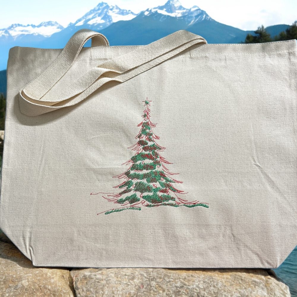 Tote Lg - Evergreen with Red trim Design