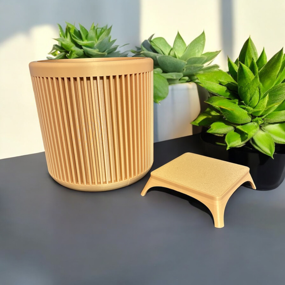 Large Round Ribbed Planter w/Stand