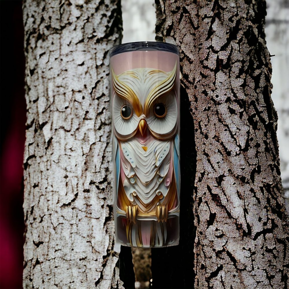 Owl in a tree pink tint Tumbler