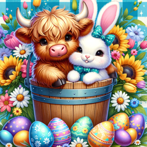 Easter Magic Highland Cow & Bunny Design