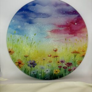 Summer Flowers Glass Cutting Board - Round