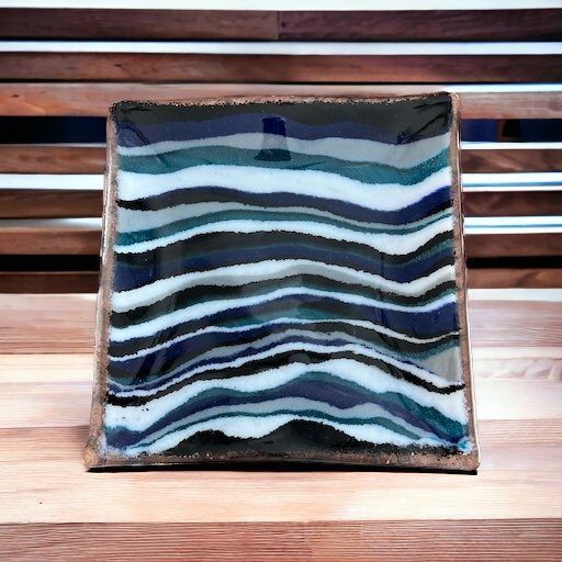 Blue Gray & White Line Sand Painting Plate