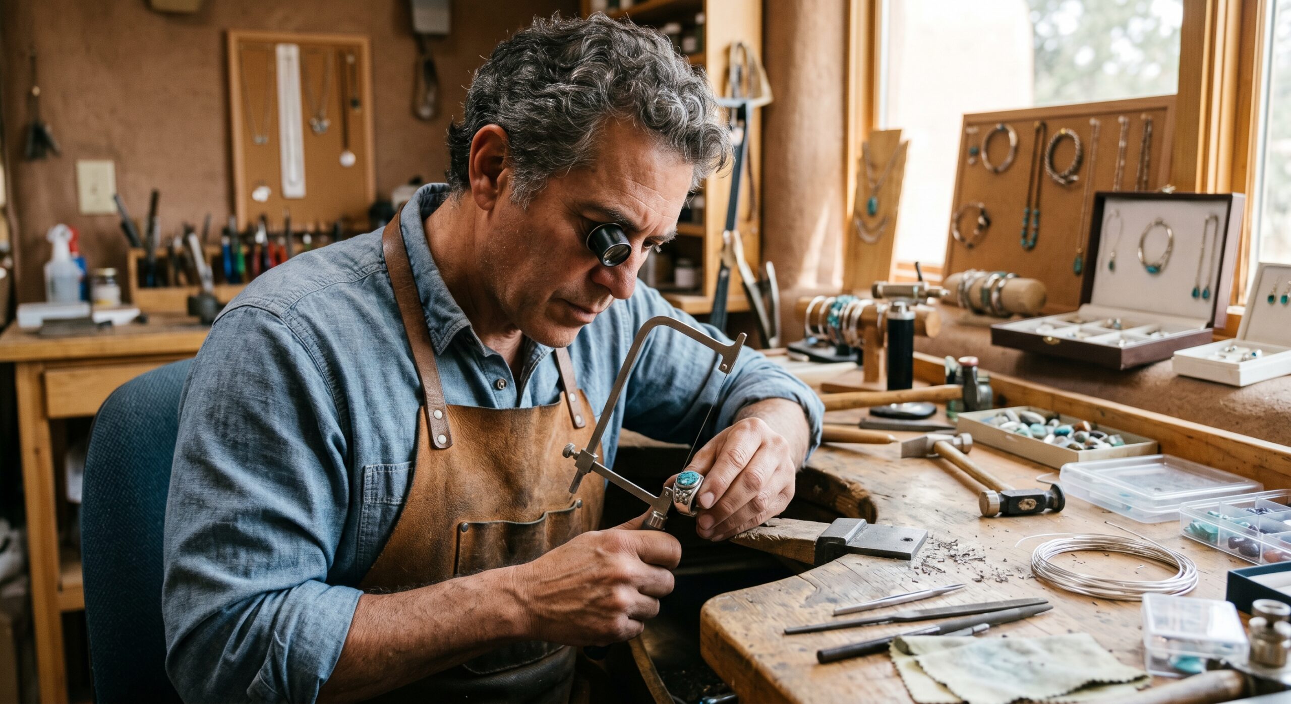 Craftsman finishing a custom piece in the studio